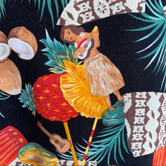 🌺 80s Hawaiian Rayon Dress Hula Tapa Ukulele Tiki - Picture 9 of 12
